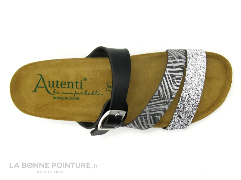 Achat chaussures Autenti by Penta Femme Mule, vente Autenti 6810229 Noir Paillettes Argent - Mule talon compense