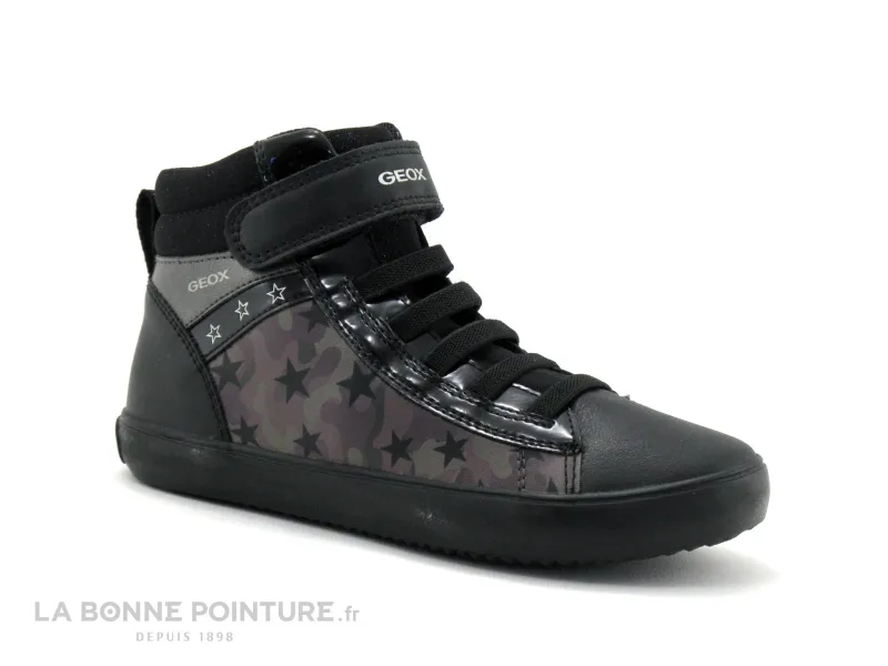 Achat chaussures Geox Enfant Botte et Bottillon, vente Geox J164NA GISLI Noir Argent - Etoiles - Basket montante fille