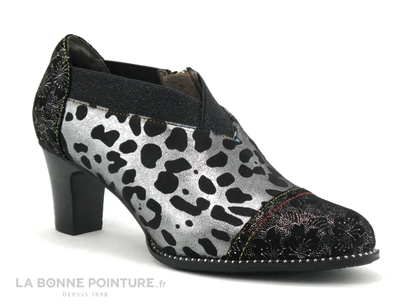 Achat chaussures Laura Vita Femme Escarpin, vente Laura vita ELCODIEO 221 noir escarpin leopard argent zip elastique