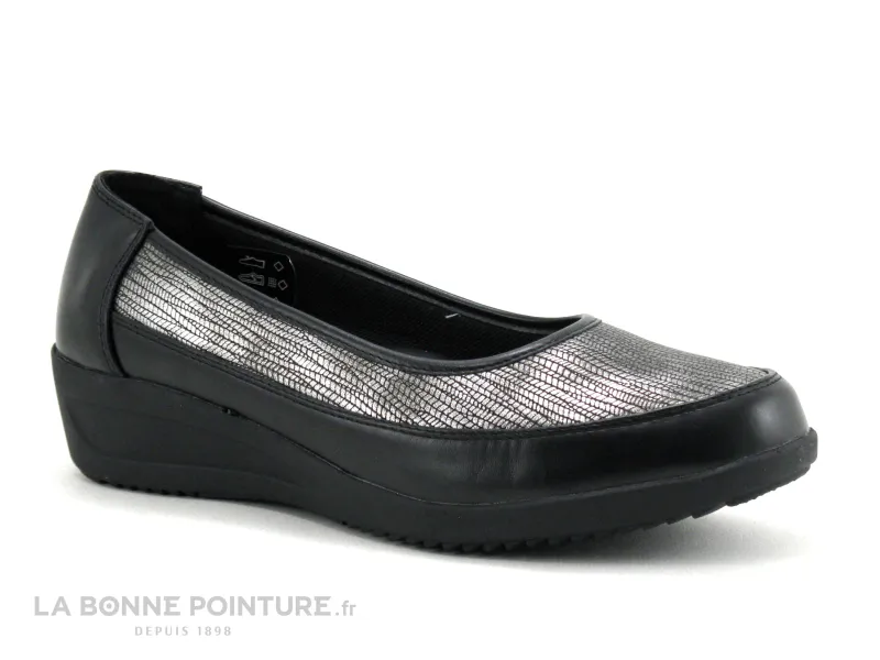 Achat chaussures Topway Femme Ballerine, vente TopWay Comfort B777630 Black - Escarpin compense noir et argent