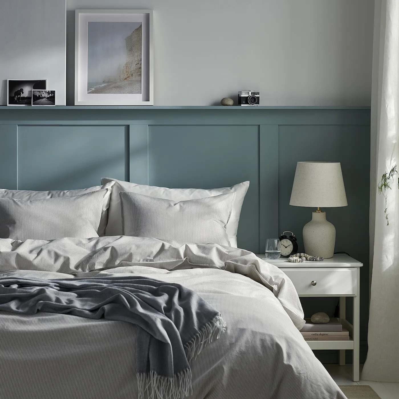 BERGPALM housse de couette et 1 taie, gris/rayure, 150x200/65x65 cm