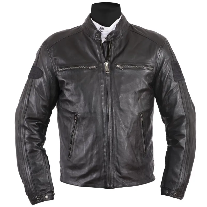 Blouson Helstons Ace cuir rag noir, moto custom, Harley, biker
