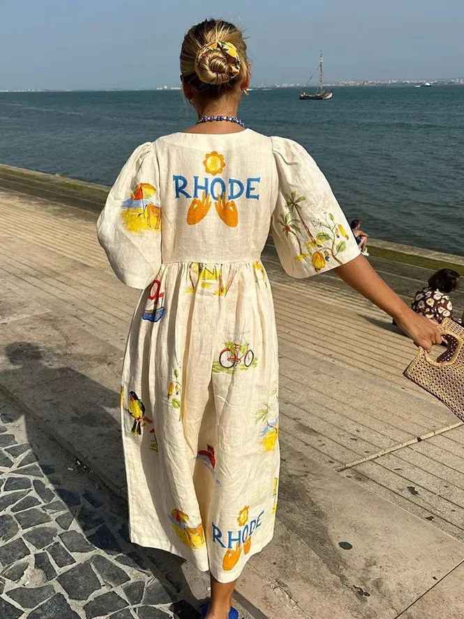 Elsiea | Robe D'été pour Demme Avec Motif | Beige
