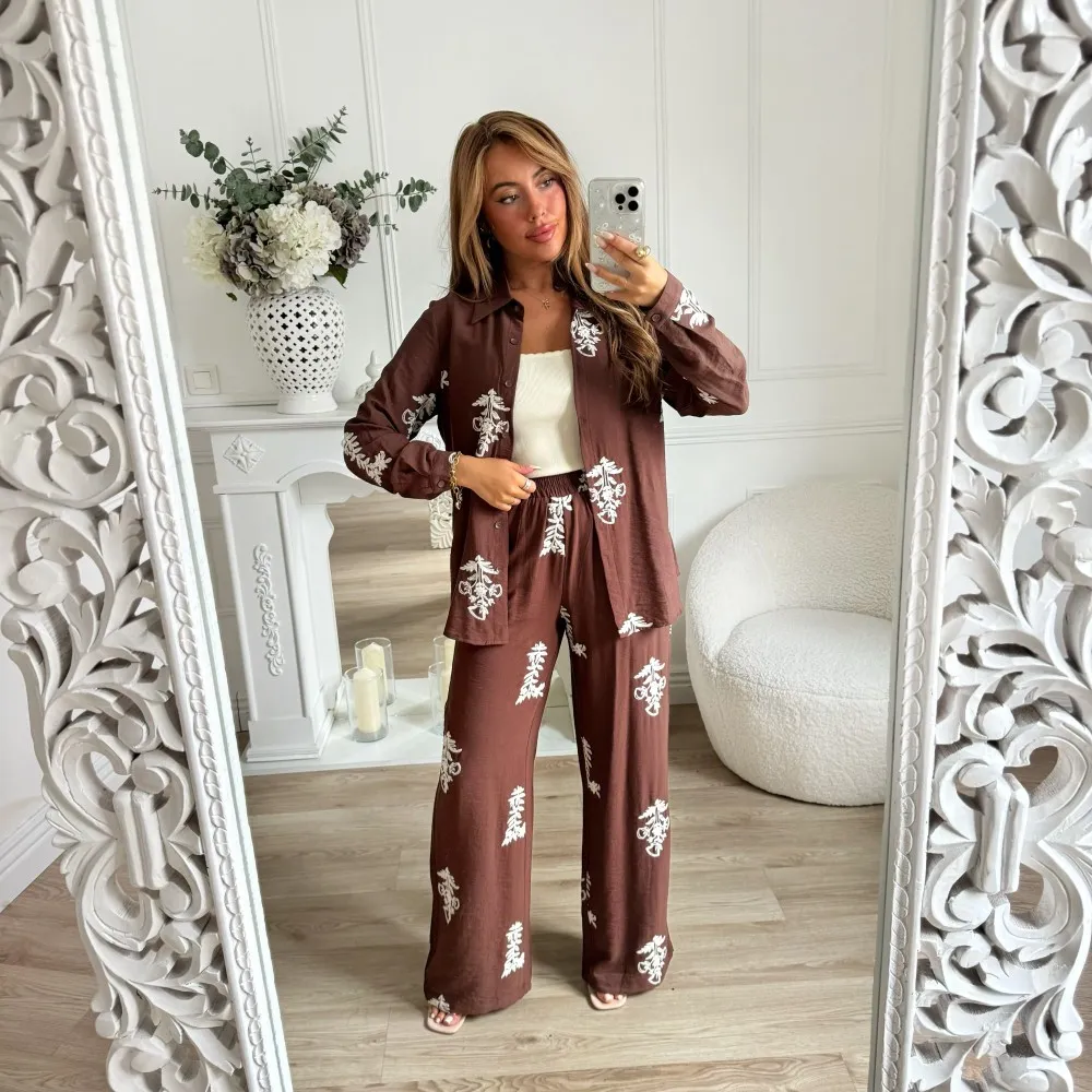 ENSEMBLE CHEMISE PANTALON FLUIDE CHOCO