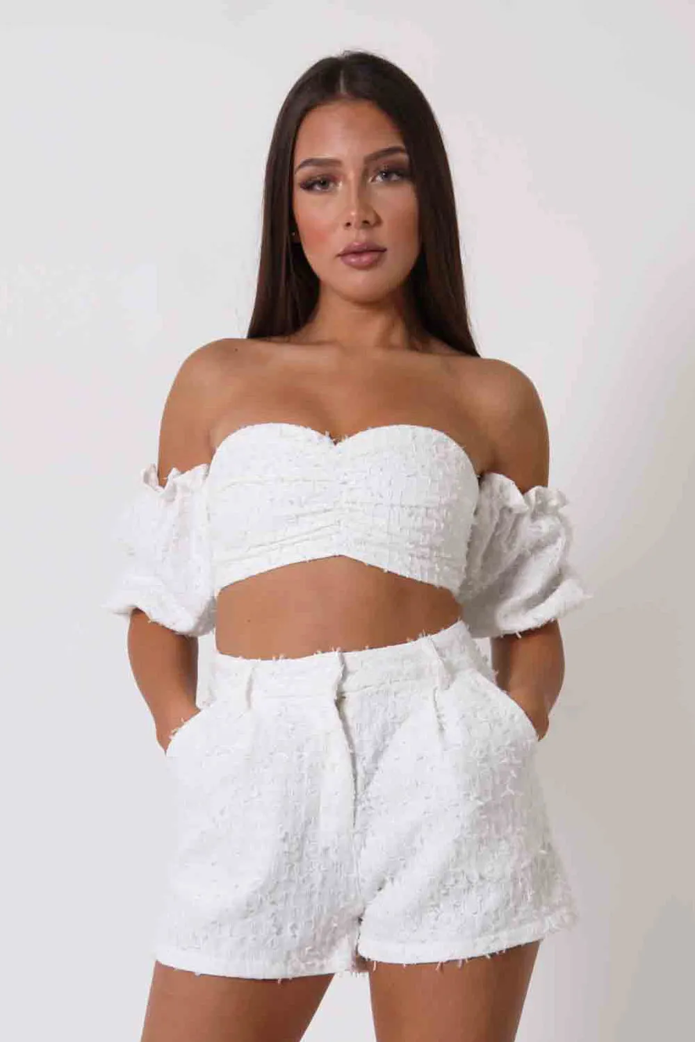 Ensemble top + short texturé blanc