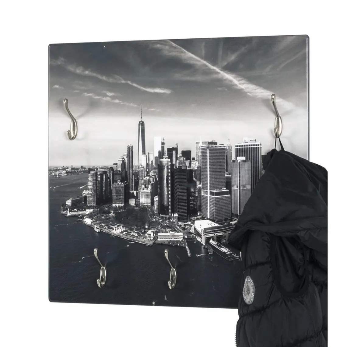 Garderobe murale en MDF avec impression Skyline par Ultra Violet et 5 crochets en optique inox Multicolore | 3 Suisses