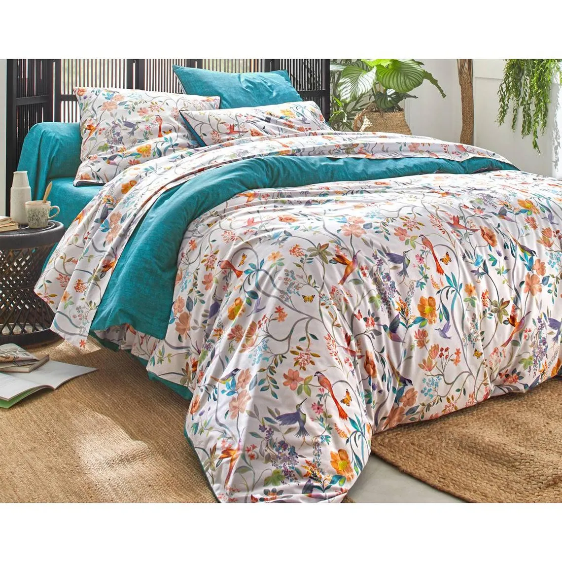 Housse de couette COLIBRIS multicolore en percale de coton | 3 Suisses