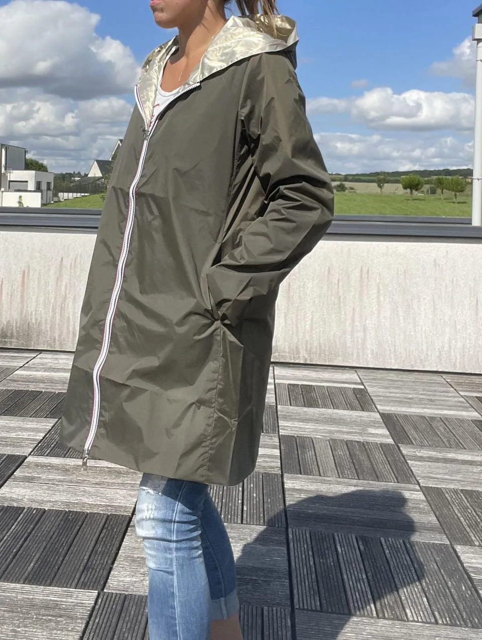 Imperméable réversible long sans garnissage ouate couleur kaki/doré marque Laura Jo - Curvy