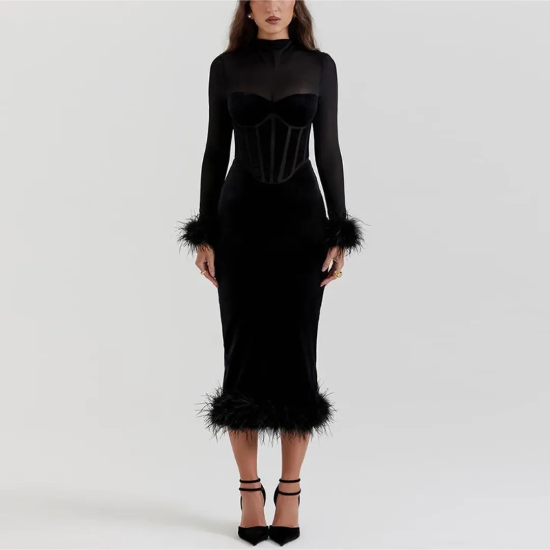 Julietea | Femme Robe Plume légante | Midi