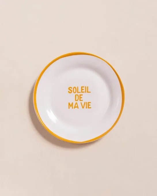 L'assiette Soleil de ma vie en porcelaine - jaune