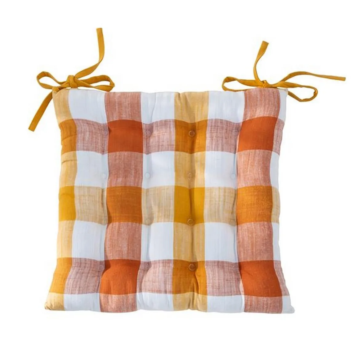 Lot de 2 galettes de chaise MADRAS en coton orange terracotta | 3 Suisses