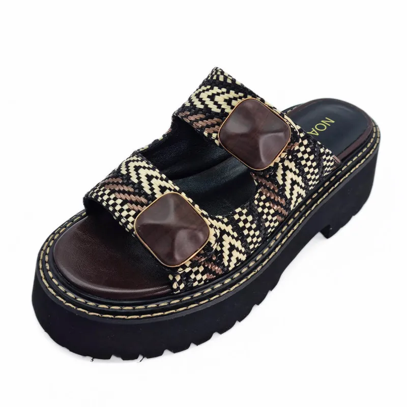 Mule femme en cuir marron et raphia - Noa Harmon - Scarpe