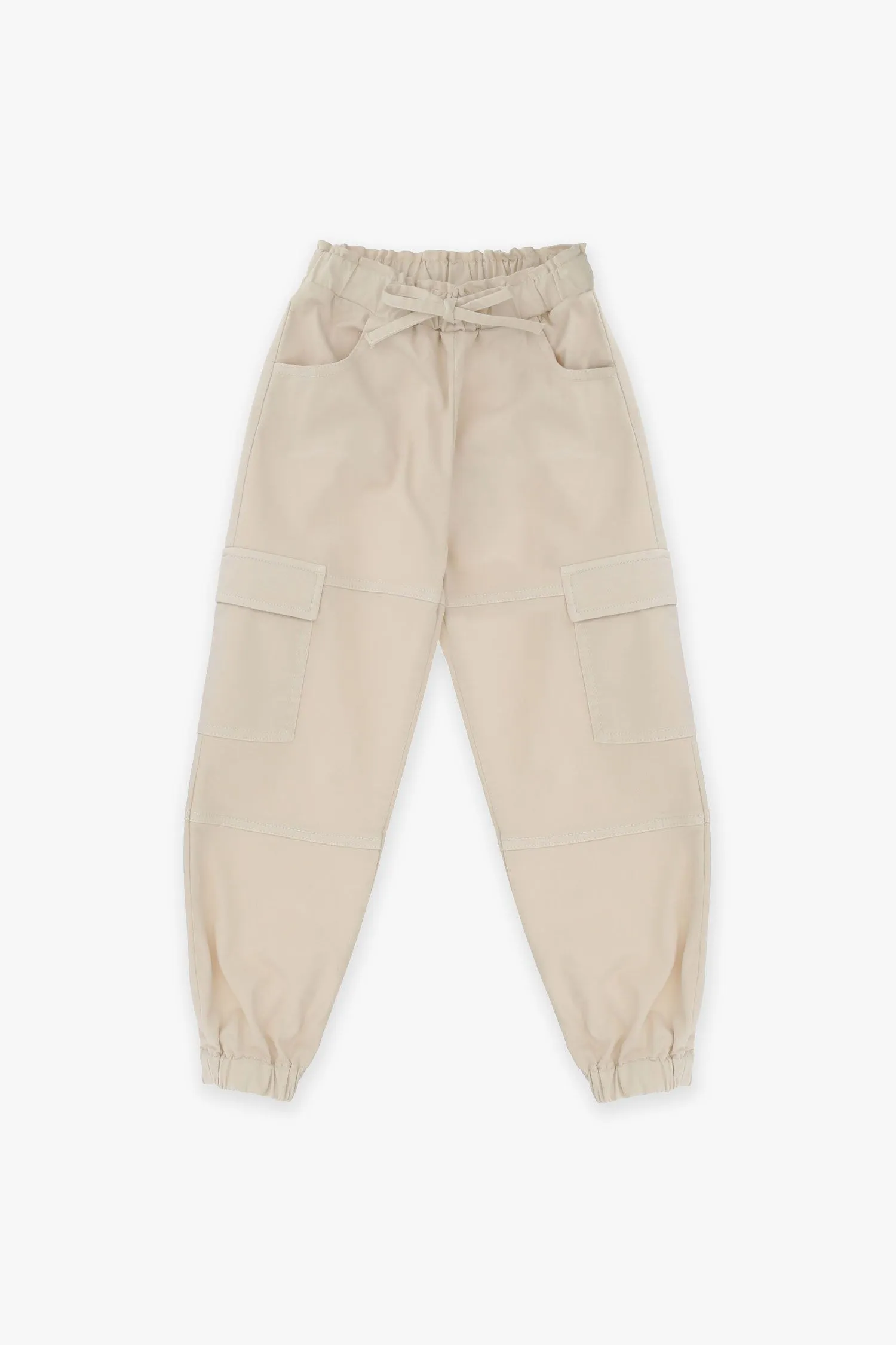 Pantalon baggy fillette à ourlets élastiques et poches