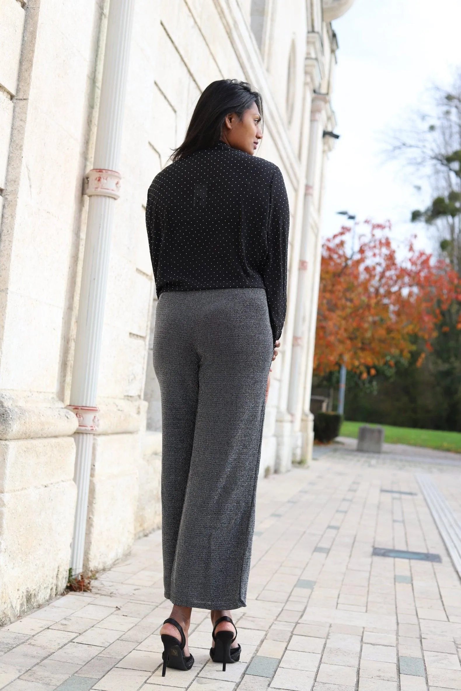 Pantalon Fluide Argent Pailleté