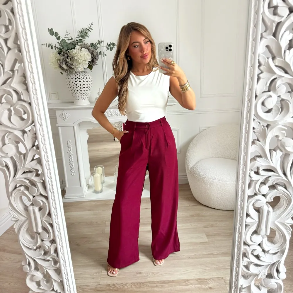 PANTALON FLUIDE PINCE BORDEAUX