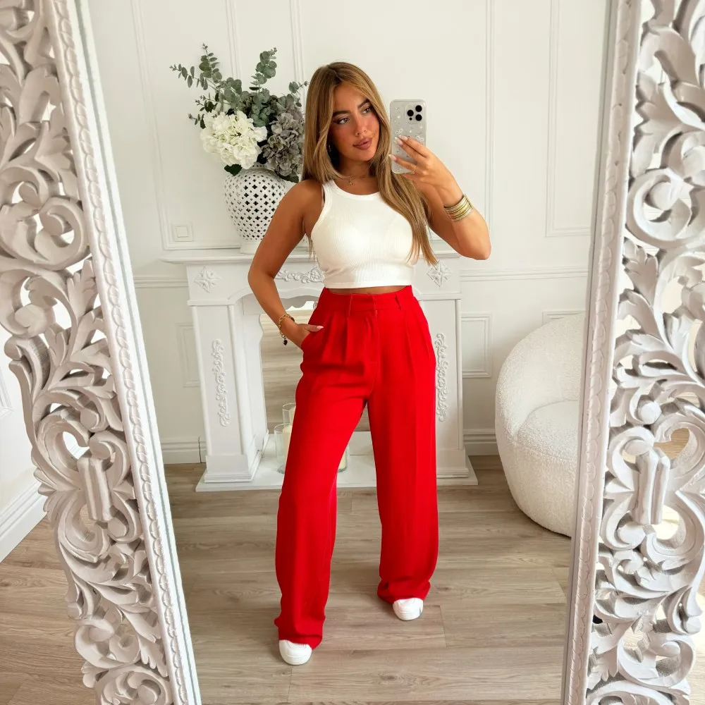 PANTALON FLUIDE TAILLEUR ROUGE