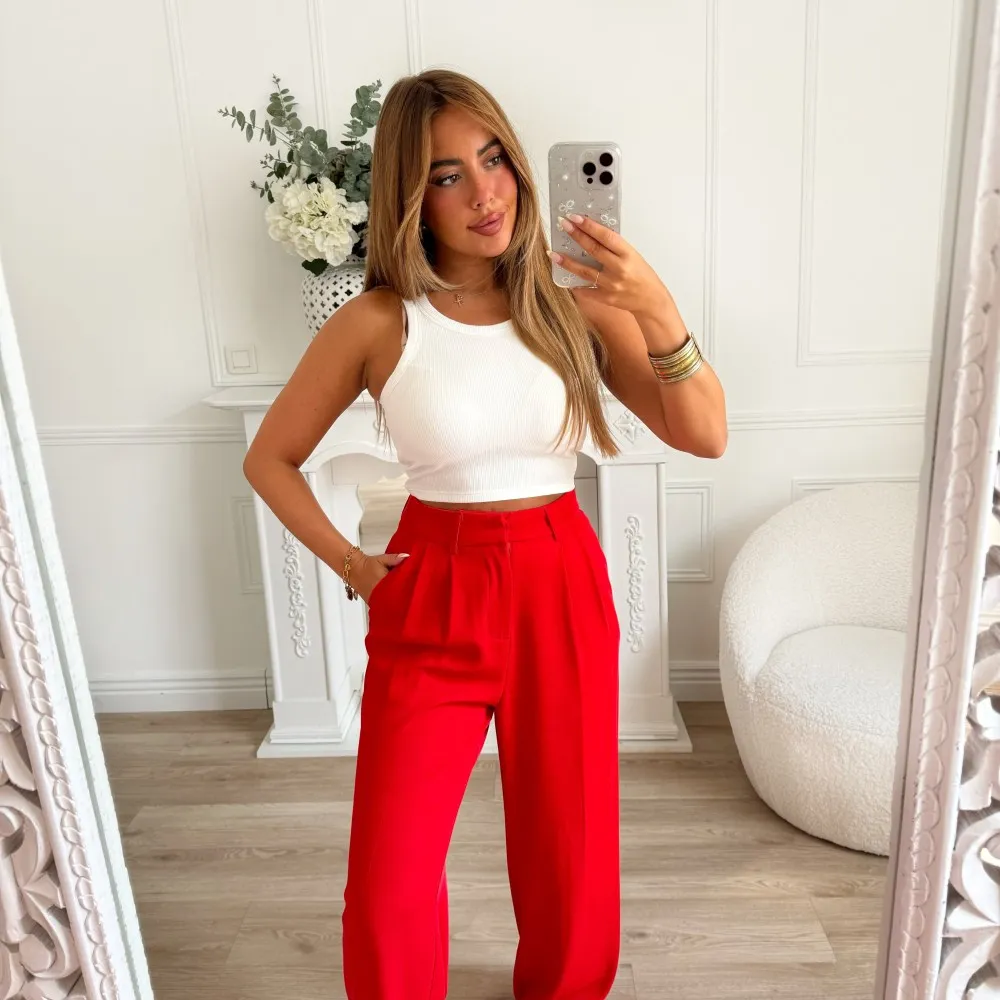 PANTALON FLUIDE TAILLEUR ROUGE