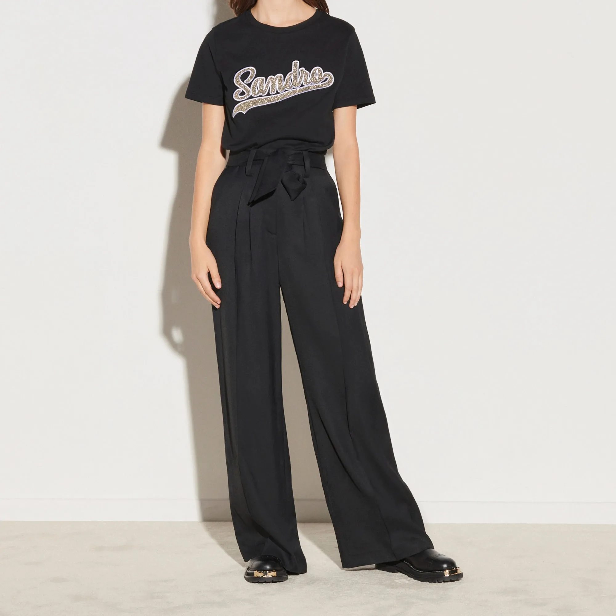 Pantalon large fluide taille haute