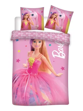 Parure de Lit Bébé Coton Réversible Barbie Licorne - Rose