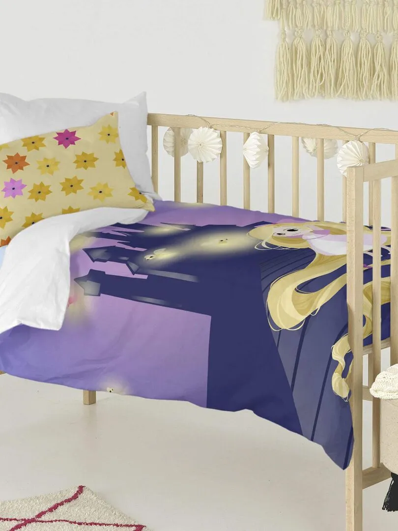 Parure housse de couette 2 pièces Long braid Lit Bébé "Happyfriday" - Jaune