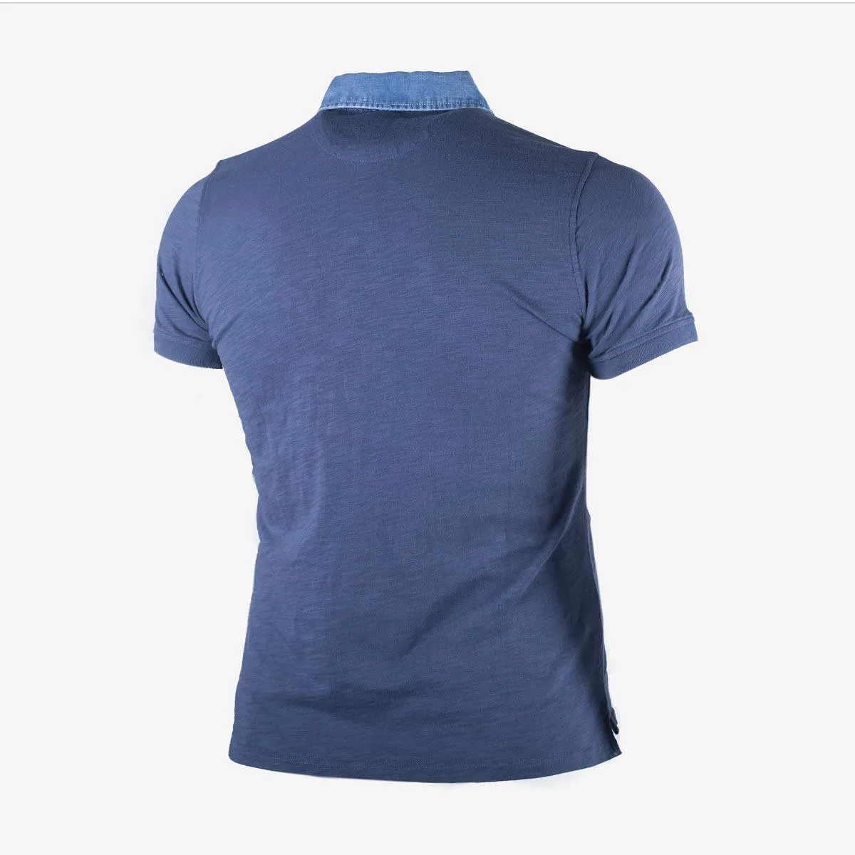 Polo bleu col denim