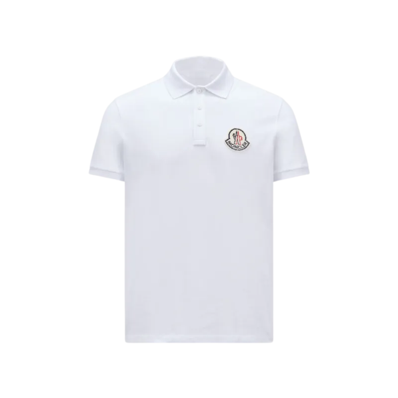 Polo manche courte coton piqué blanc logo pixel