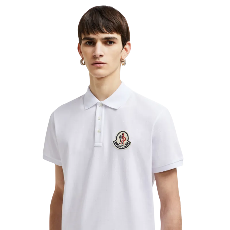 Polo manche courte coton piqué blanc logo pixel