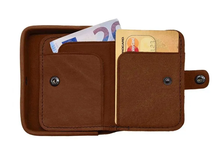 Porte-monnaie carré en cuir cognac - 9247
