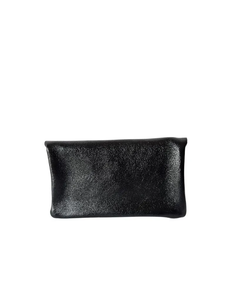 Porte monnaie cuir métallisé Noir | Made in Italy | Zosha Collection