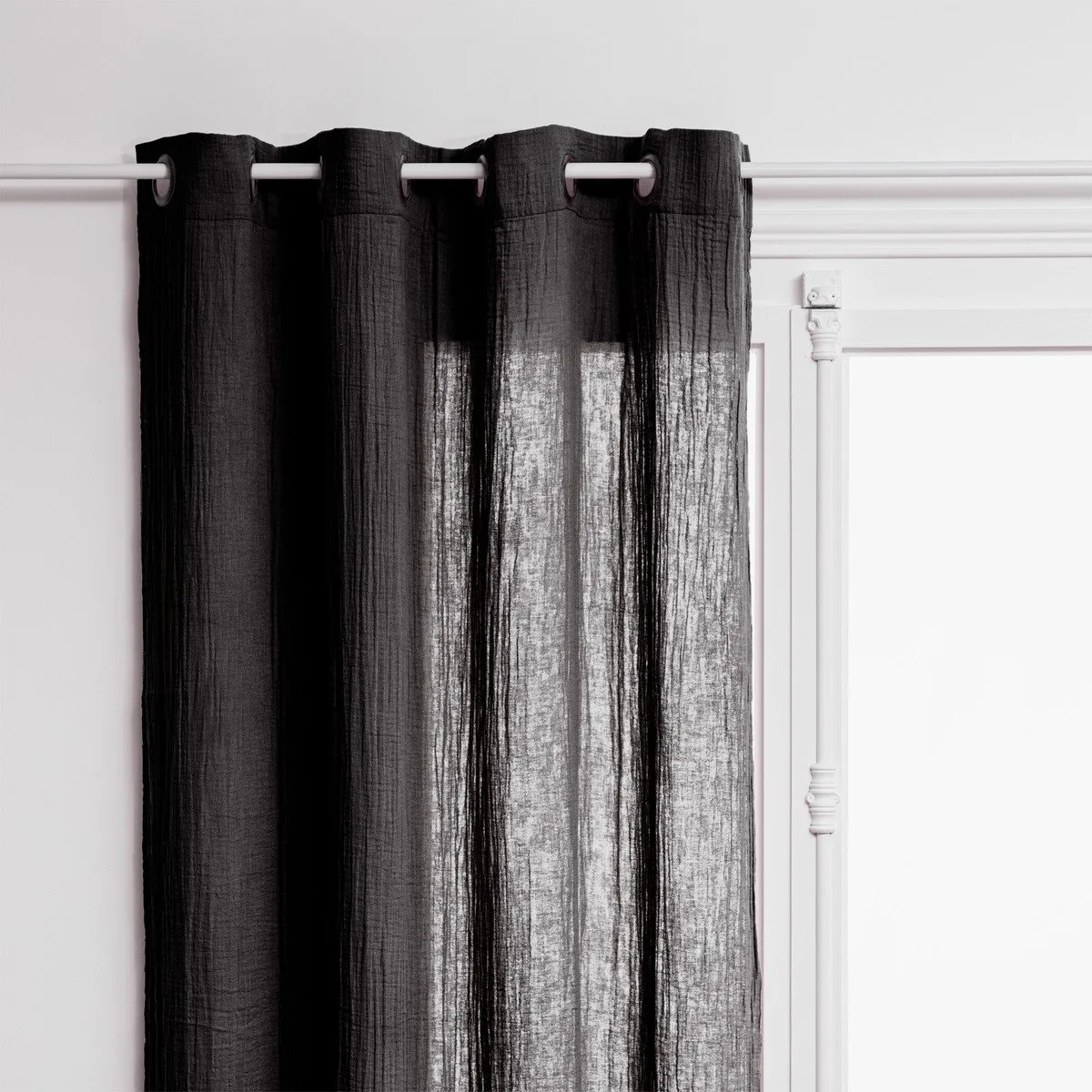 RIDEAU GAZE COTON GRIS FONCE 130X260CM