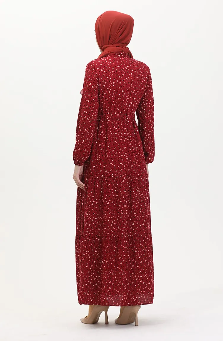 Robe Viscose Boutonnée Devant 0514-01 Rouge Claret 0514-01