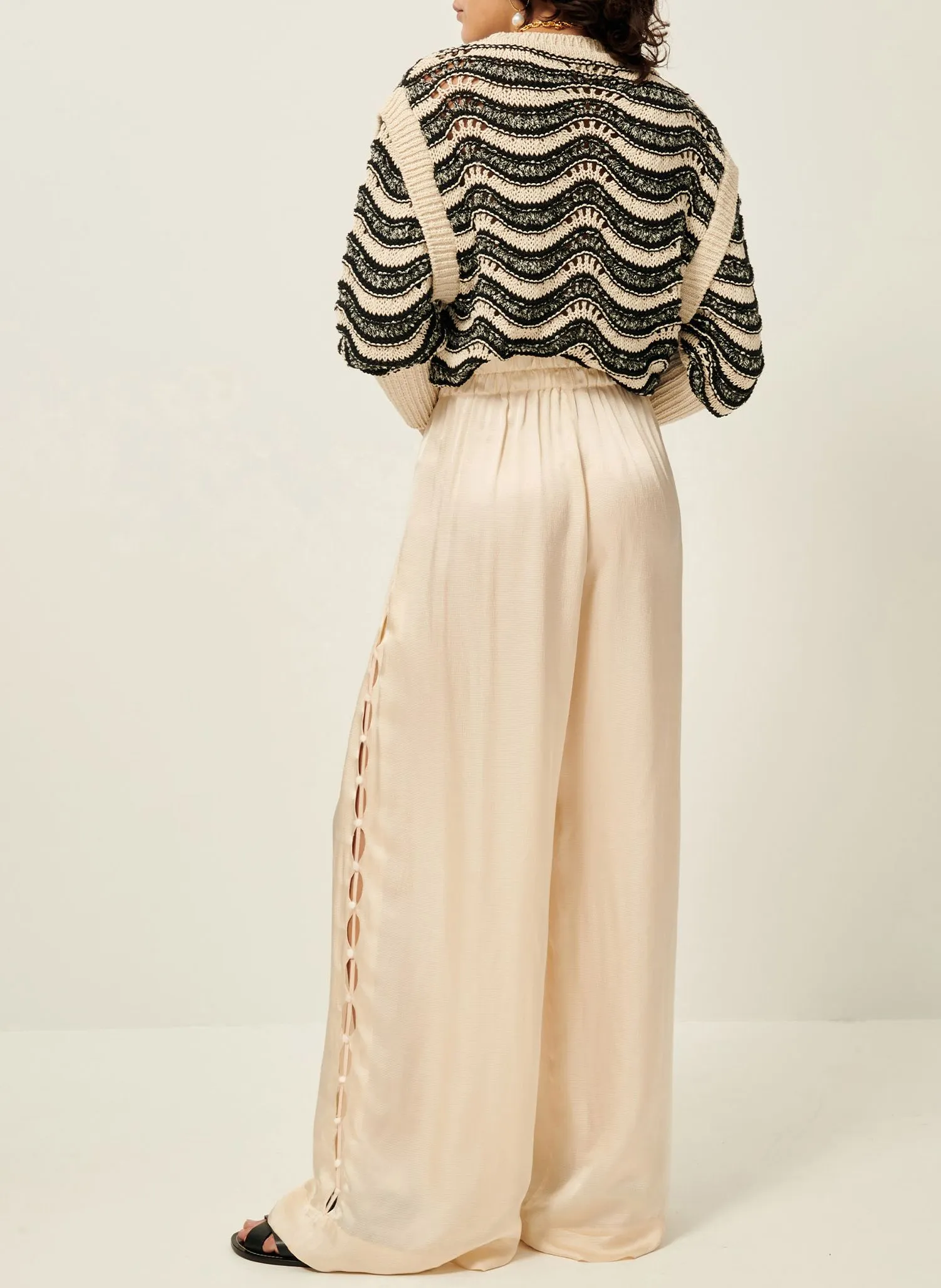 SESSUN  Pantalon large taille haute fluide chueca - Beige