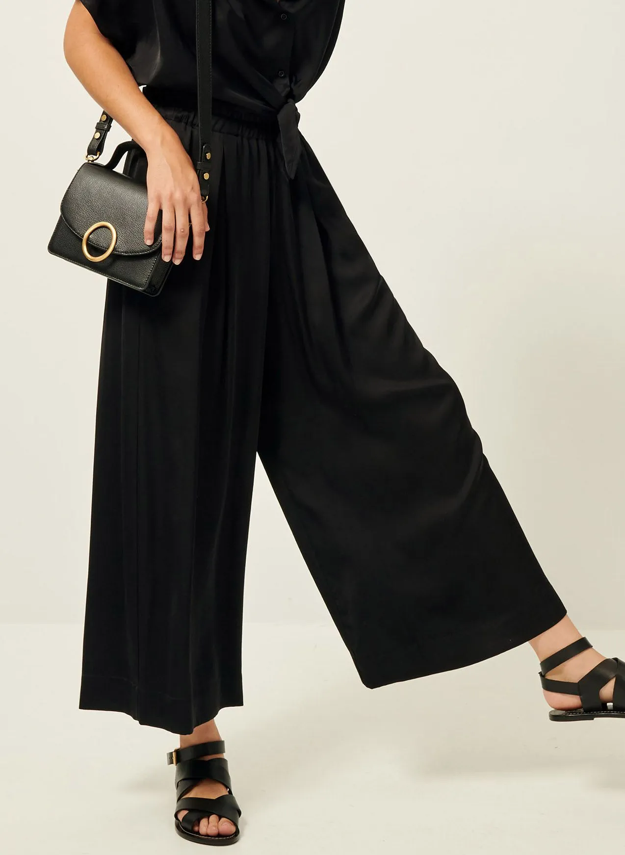 SESSUN  Pantalon large taille haute fluide isla night - Noir