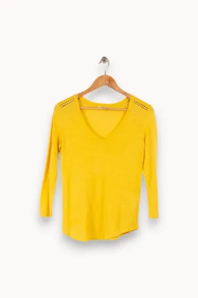 T-shirt à manches longues jaune en lin - Taille S/36