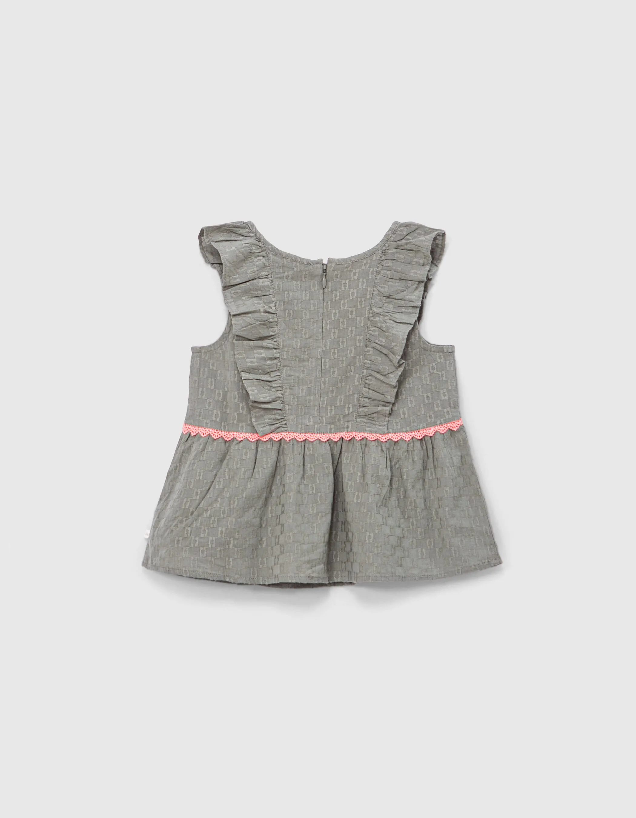 Top kaki tissu jacquard avec broderies fluo fille