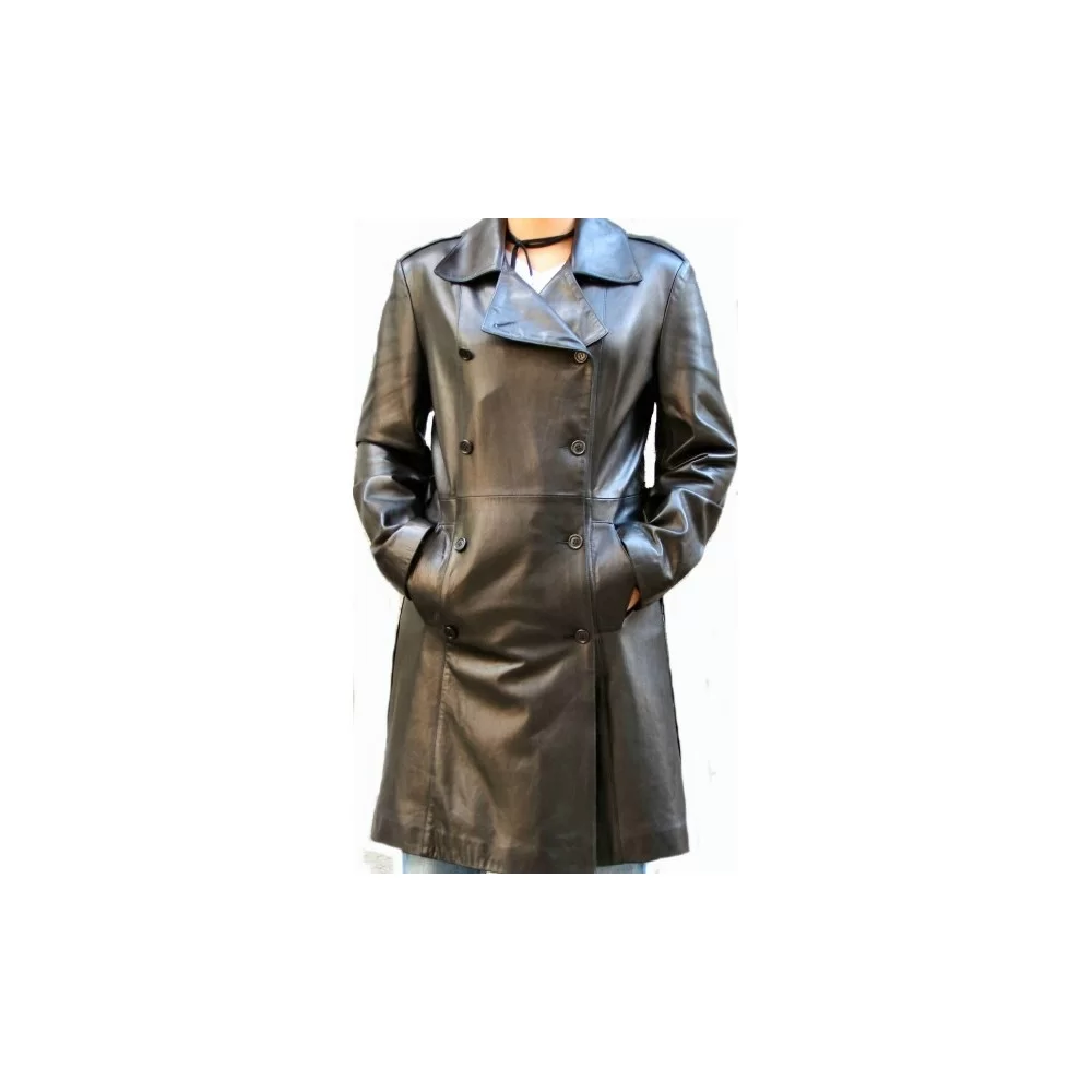 Trois quart cuir femme agneau plongé noir modèle Margo