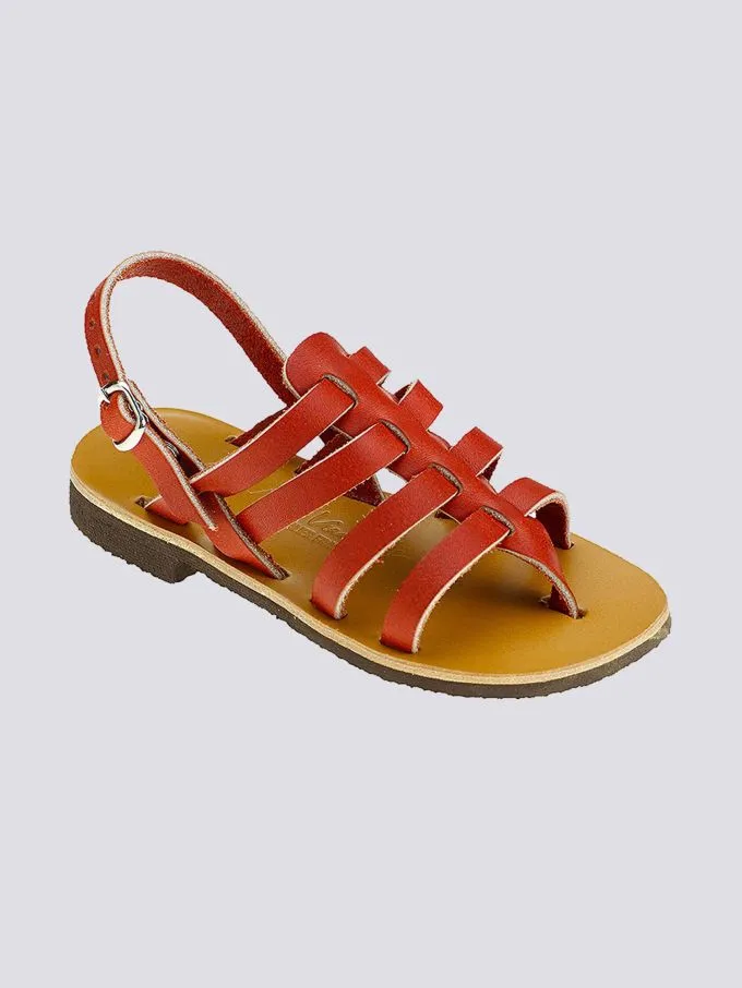 Tropezienne cuir tannage vegetal rouge enfant - Max Vincent - Marques de France