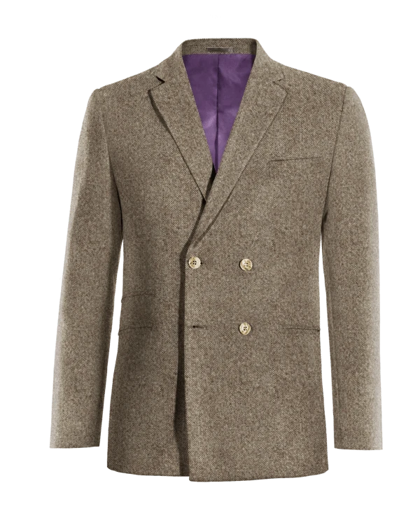 Veste croisée brun clair en donegal tweed