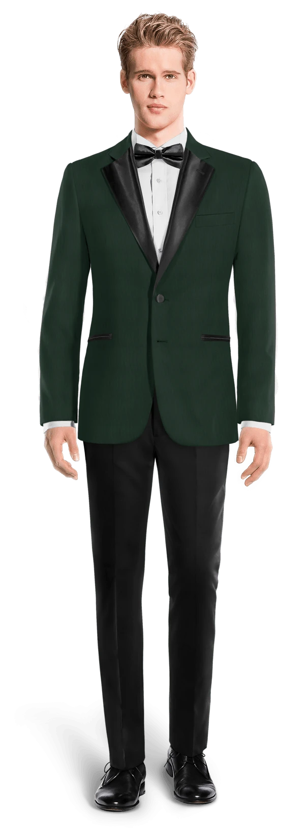 Veste de smoking vert avec larges revers noir et pantalon noir