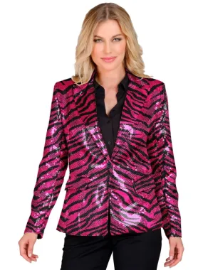 Veste de Tailleur Girly à Sequins Rose : Élégance et Zèbre Chic