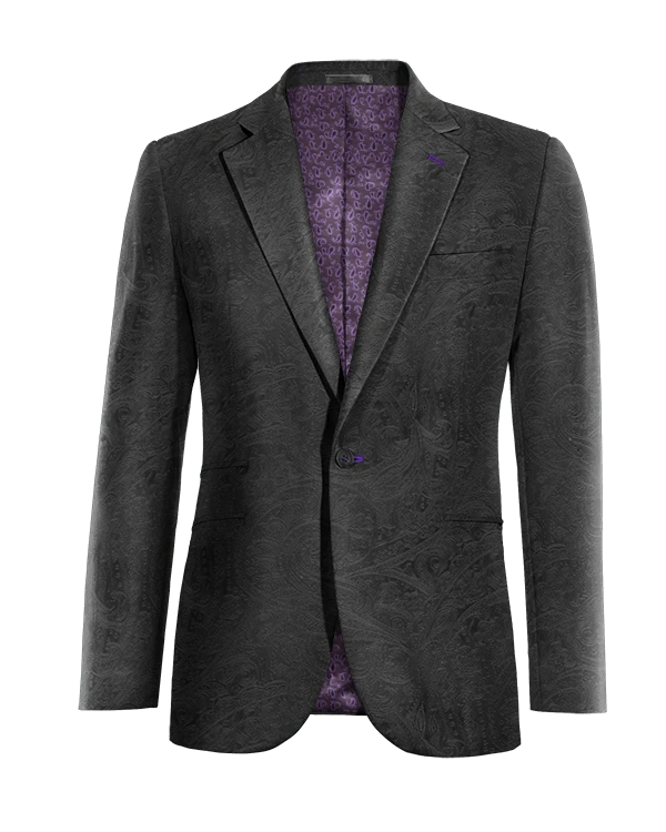 Veste noir onyx paisley en velours à larges revers